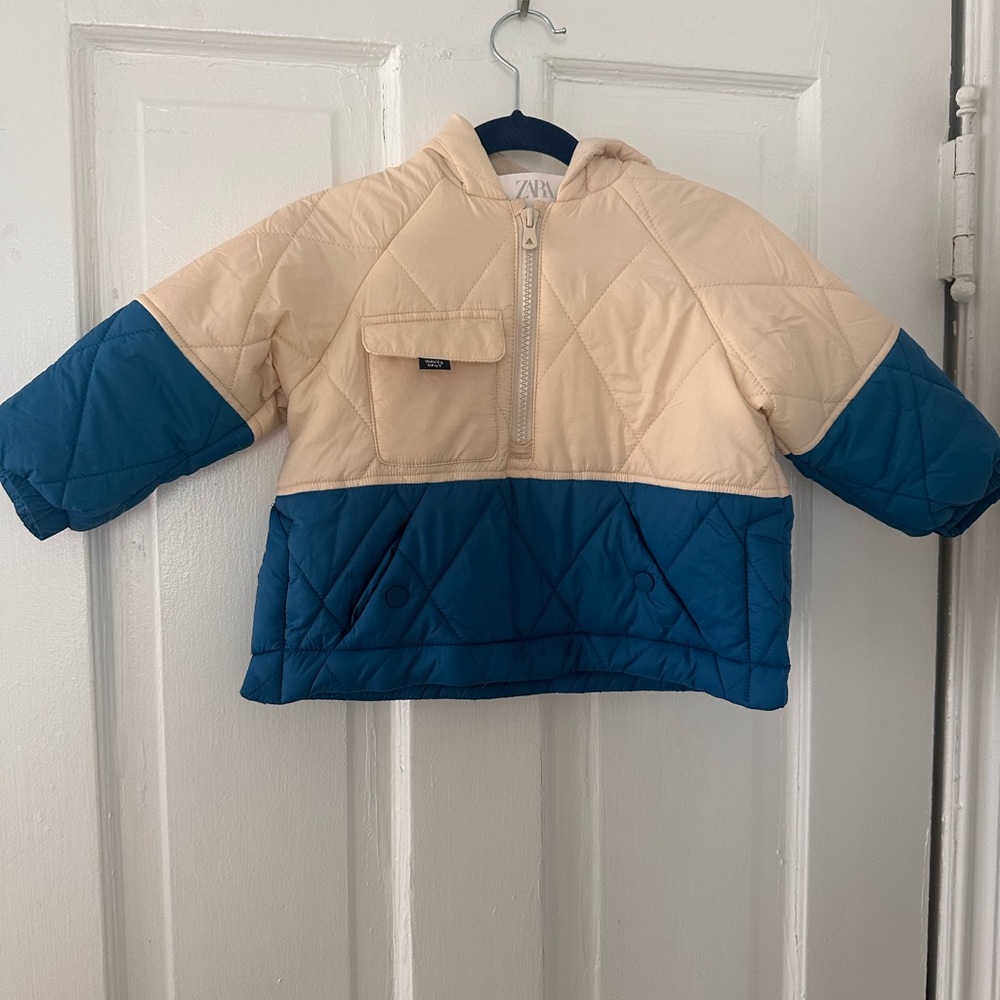 Zara Kids Blue and Cream Puffer Jacket